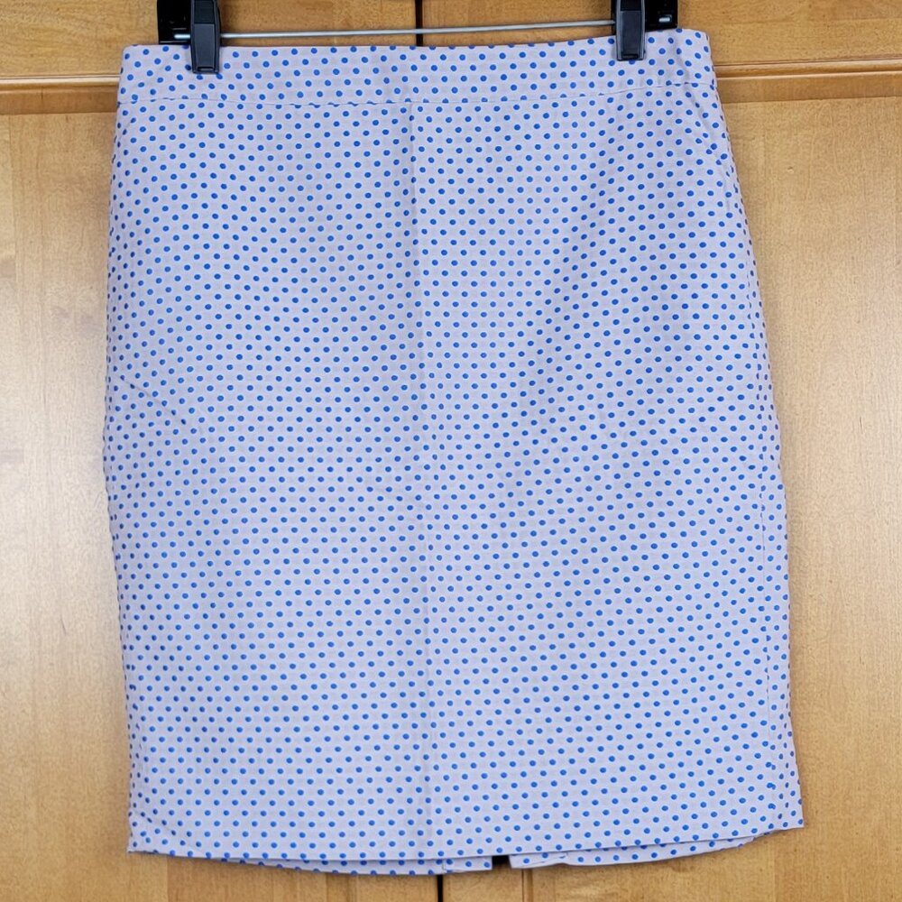 J. Crew Pale Lavender Gray and Royal Blue Polka Dot Pencil Skirt - 8